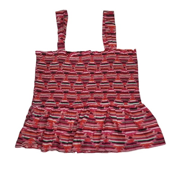Loft Women's Pink Purple Ikat Smocked Peplum Cami Tank Top Blouse Stretch Size M - Picture 2 of 7